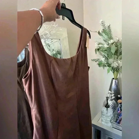 POPILUSH Shapewear Dress Faux-Suede Square Crew Neck Midi - Picture 10 of 12